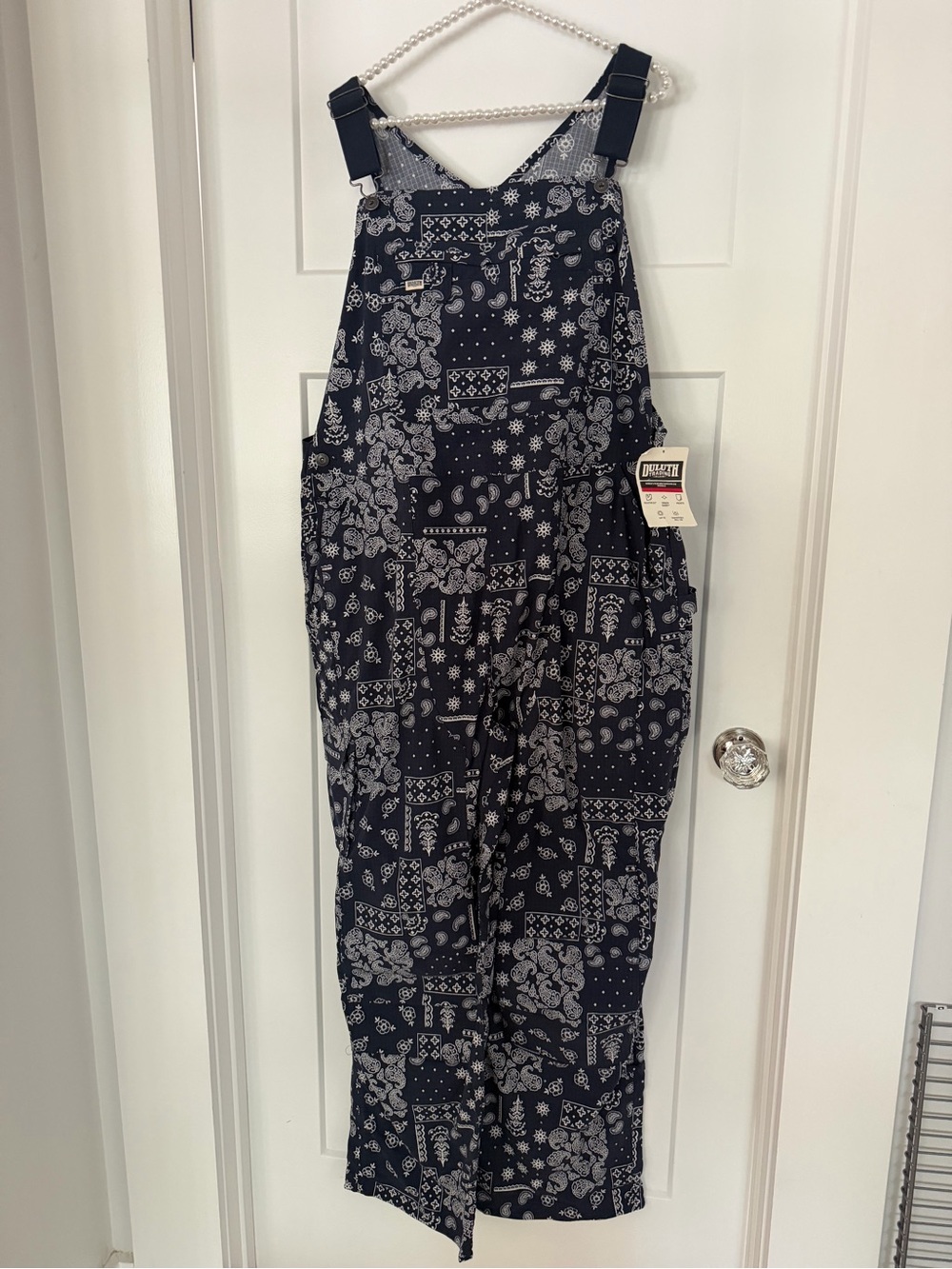 Duluth Trading Co Navy and White Bandana-Print Overalls
